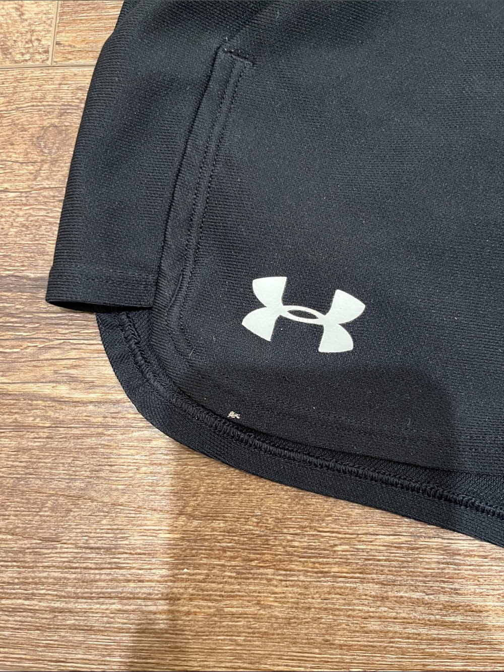 Under Armour Women’s Athletic Shorts - Black & Light Gray with White Trim - Picture 2 of 3
